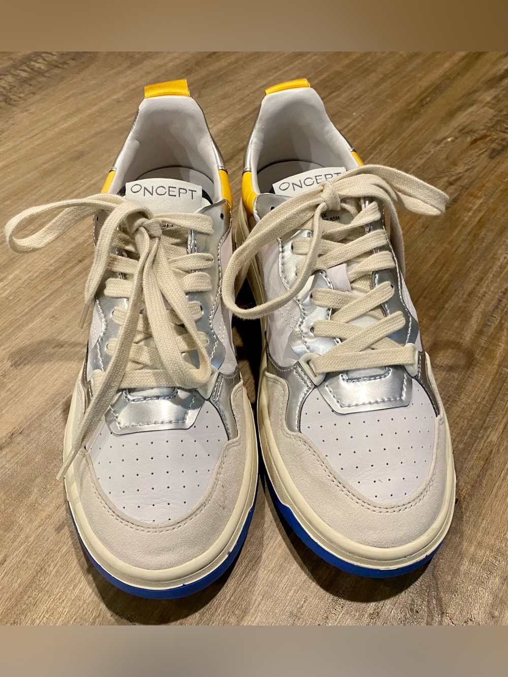 Oncept Phoenix Sneakers Silver Flash Blue Yellow SZ 8.5 $325 - Picture 2 of 8